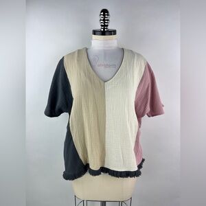 💚 3405. Cotton Color Blocking Top